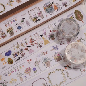 Wanle Studio Sobre Flores Fita Washi e PET, Fita adesiva para floricultura, Buquê, Jardim, Adesivo de diário de ilustração para meninas