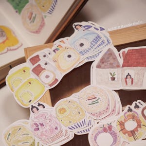 Wanle Studio Four In A Row Memo Paper Set, Cupcake, Casa, Macchina fotografica, Carta per appunti fustellata fronte-retro per diario d'arte, pianificatore e album di ritagli