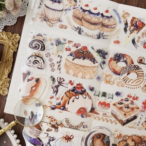 Blueberry Tea Snacks Illustration Tape, Extra breites Dessert Washi und Clear Tape, Süßigkeiten, Nachmittagstee, Cupcake, Food Sticker Tape