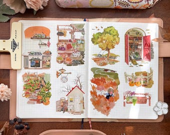 Autumn Scenery Washi and Clear Tape | Naonao Times Original Design Illustration Tape