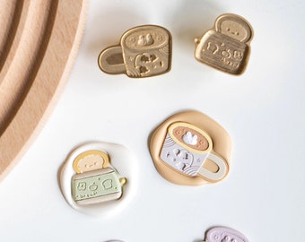 Toast and Latte Wax Seal Stamp, Die Cut Food Themed Wax Stamp, Coffee, Breakfast Food, Kawaii Stamp for Scrapbook, Card Making