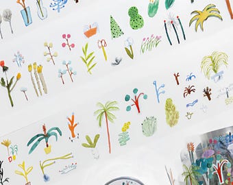 Plants Themed Kiss-Cut Washi and PET Sticker Tape