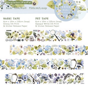 Può includere: Quattro rotoli di nastro washi con illustrazioni ad acquerello di bacche, ortensie e violette. Il nastro è largo 6 cm e viene fornito in un rotolo da 10 metri. Il nastro è etichettato "Berries & Hydrangea" e "PaiPai".