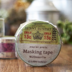 Sunny Sunday x Papier Platz Washi Tape, Bunte Tickets Masking Tape, Vintage Transit Bus Tickets Collage, Japanisches Masking Tape