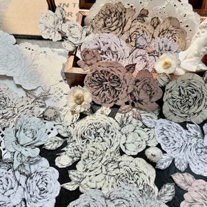 Grabados florales Washi Tape, cinta de enmascaramiento de boceto floral en blanco y negro, cinta de enmascaramiento de flores vintage, cinta de peonía para diario y planificador