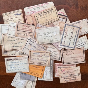 40 etiquetas vintage teñidas con café, etiquetas comerciales de la vieja escuela, álbumes de recortes, diarios basura, material de diario vintage