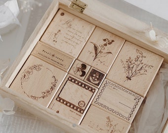 Lily of the Valley Series Wooden Stamps, Freckles Tea Original Design Rubber Stamps, Flower Wreath, Film Strip, Floral Frame