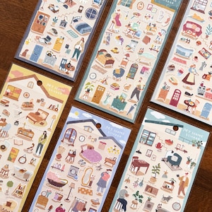 Mind Wave My Home Series Sticker Sheets, Reading, Bedroom, Living Room, Bathroom, Indoor Hobby Sticker for Journal, Planner, and Scrapbook