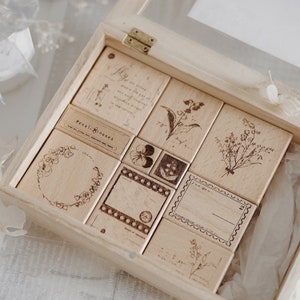 Lily of the Valley Series Wooden Stamps, Freckles Tea Original Design Rubber Stamps, Flower Wreath, Film Strip, Floral Frame