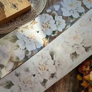 Fita adesiva para flores de magnólia branca, fita washi e PET para jardim sulista, fita adesiva para colagem floral, fita decorativa para diário e agenda
