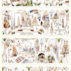 Échantillon de bande, Deep Within the Woods Washi Tape Sample, Filles, Animaux, Château, Ruban d’autocollant décoratif sur le thème de la forêt enchantée