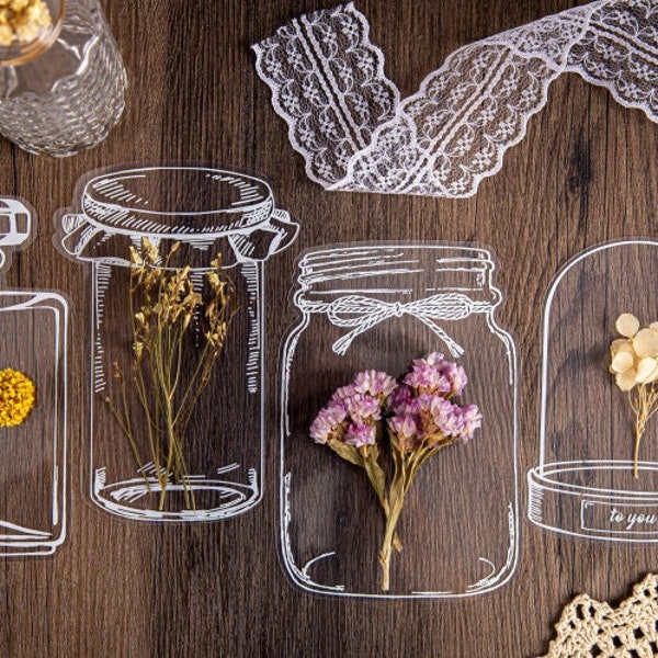 Glass Bottles Clear Stickers, Glass Dome, Perfume Bottle, Empty Jar Sticker for Creative Journal, Flower Vase Clear Frame Planner Sticker