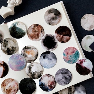 Moon View Sticker Set, Nebula, Moon Phases Stickers Pack, Scrapbook, Space, Galaxy, Planner Sticker Pack