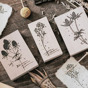 Juego de 3 sellos botánicos de madera, sellos florales lígneos, bayas silvestres, sellos de plantas para revistas creativas