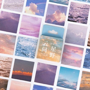 Cloudy Sky Box Sticker Set, Clouds, Aesthetic Sunset Planner Stickers, creative journal Paper Sticker Flake