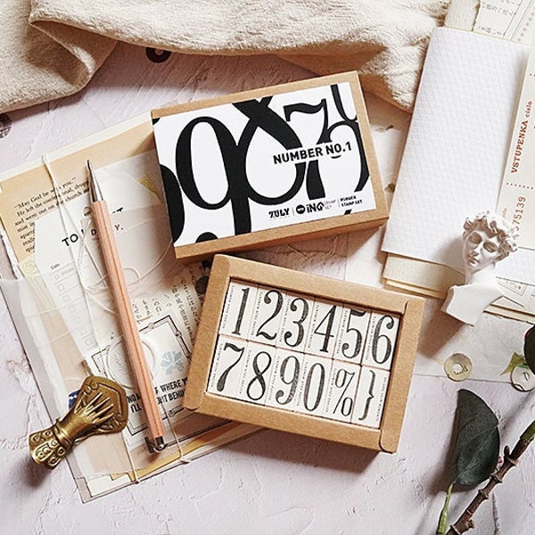 Numbers Wooden Rubber Stamps Set, Number and Symbol Rubber Stamps for Journaling and Crafting, Basic creative journal Tracker, Calendar