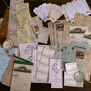 Biglietti d'epoca Blocco note, Bus Transit Biglietti Memo Paper, Farmacia, Apothecary Ledger Paper Ephemera per Junk Journal