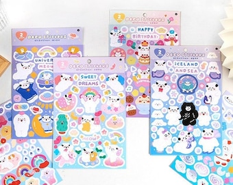 Cloud Puff Katten Sticker Sheet, Leuke Dieren Sticker Seal, Ruimte, Galaxy, Verjaardag, Pastel Deco Sticker, Telefoon en Laptop Decoratie