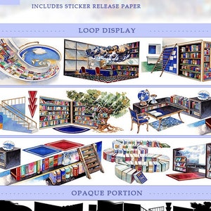 Tape Sample, Library of Wonders Washi and PET Tape Sample for Collage, Art Journal and Planner, Building, Extra Wide Background Sticker Tape