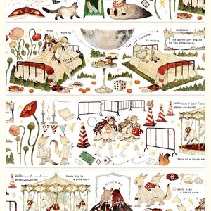 TAPE SAMPLE, Twin Tales Washi Tape Sample, PET Tape, Girls and Fox, Dream Castle, Reco Studio, Enchanted Forest Decorative Sticker Tape