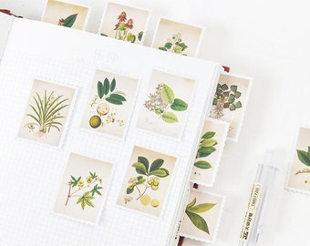 Botanical Stamps Sticker Set, Flower, Plant Sticker, Vintage Botanical Illustration Planner Stickers