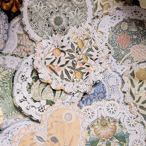 Art Nouveau Lace Paper Cards, Floral Textile Print, Vintage Print Journaling Card, Lace Paper Doilies for Scrapbook, Papercraft, Collage