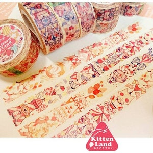 Tachibanakai Washi Tape Style S, Kitten Land, Carriage Bubu Original Illustration Washi Tape Roll, Cat Deco Tape