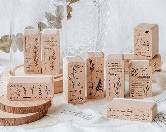 Plant Collection Book Series Wooden Stamps, Botany, Flower Themed Rubber Stamps, Floral and Nature Motif, Words and Prose Journal Stamps