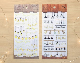 Mind Wave Room Garland Sticker Sheet, Dangling Fairy Light, Light Fixture, Tassel, Decorative Border Planner Sticker, Japanese Stationery