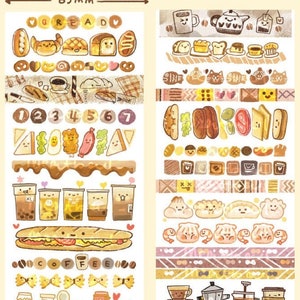 Amostra de fita Washi, fita adesiva da série de laboratório de cores de almôndega, adesivo decorativo para diário de arte e planejador, café, design de cogumelo Kawaii
