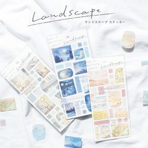 Mind Wave Landschaft Serie Sticker Blätter, Sonnenaufgang, Bewölkter Himmel, Mitternacht, weiche Pastell Aufkleber für Journal, Planer, japanisches Briefpapier