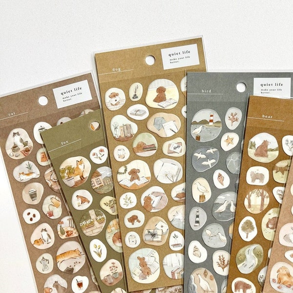 Mind Wave Quiet Life Series Stickervellen, Vos, Beer, Konijntje, Dieren, Zachte Pastelstickers voor Journal, Planner, Japans briefpapier