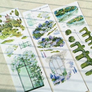 Secret Garden Washi Tape, Extra Wide Landscape Washi Tape, Decoratieve Collage Masking Tape, Lotusvijver, Achtergronddecoratie