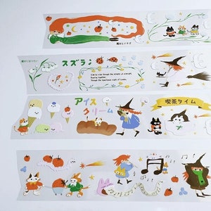 Heksenexcursie Washi en duidelijke tape, Nekocha origineel ontwerp afplaktape, zwarte kat, decoratieve tape met Halloween-thema