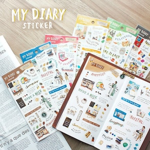 Mind Wave My Diary Series Sticker Sheet, Library, Coffee Date, Movie, Travel, Cooking Girls, Daily Life Planner Sticker, Japanese Stationery