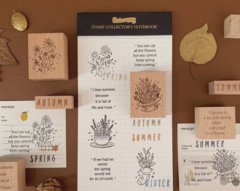 Ensemble de timbres en bois Four Seasons, timbres de fleurs, timbres à thème floral pour journal créatif, planificateur