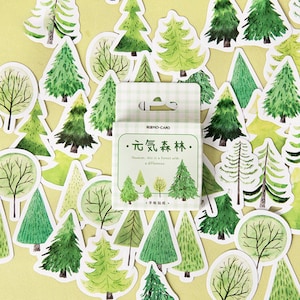 Forest Sticker Set, Flower, Pine Tree Stickers, Nature Themed Journal and Planner Sticker Flakes, Green, Christmas Tree