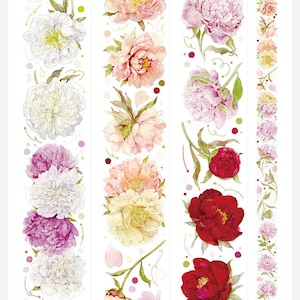 Tape Sample, TIBR Aquarel Flower Masking Tape, Pioenroos, Cherry Blossom, Hortensia, Ginkgo Washi Tape, creatief tijdschrift PET Tape