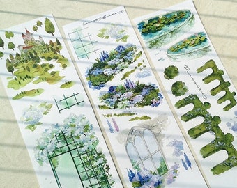 Secret Garden Washi Tape, Extra Wide Landscape Washi Tape, Decorative Collage Masking Tape, Lotus Pond, Background Decoration
