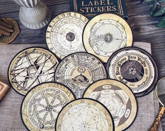 Astronomical Clock Stickers Pack, Vintage Astrological Illustration Stickers, Space, Galaxy Themed Junk Journal Material