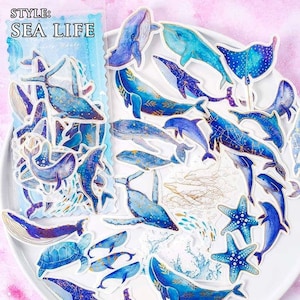 Diverse Goudfolie Stickers Pack, Die-Cut Whale Stickers, Galaxy, Plant Stickers, Butterfly, Feather