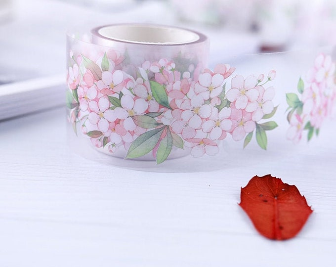 Cherry Blossom Clear Tape, Floral Washi Tape Roll, Botanical Masking
