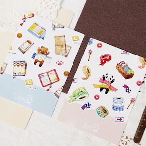 リトルベア文具ポストカードセット、パンダ、和紙テープ、EverEinオリジナルイラストポストカードシリーズ、ペンパル、スネイルメール用