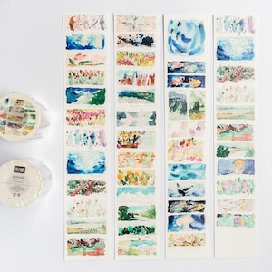 Washi-tape buitenkant, extra brede washitape aquarel illustratie, natuurlandschap, landschap, bergen, oceaantape voor planner en dagboek