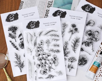 CLEARANCE *** Assorted Flower Acrylic Stamp Sheet, Plants and Floral Stamps for Journaling, Botanical Clear Stamps for Scrapbook
