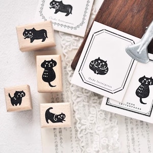 Zwarte kat stempels set, schattige zwarte Kitty op hout gemonteerde stempel, planner en tijdschriftlevering, kaart maken, scrapbook stempel