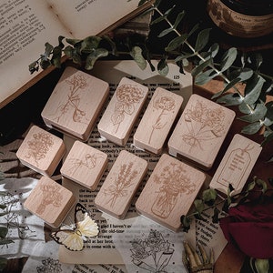 Flower Shop Series Wooden Stamps, Florist, Floral Stamp for Crafting and Journaling, Tulip, Daisy Bouquet, Lavender, Cherry Blossom