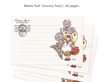 Chicory Fairy Memo Pad, Krimgen Original Design Notepad, Flower Fairy, Girl, Vintage Children Illustration Paper Pad for Junk Journal