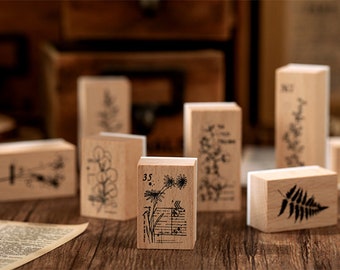 Flowers and Plants Wooden Stamps, Botanical Rubber Stamps, Floral, Fern, Cotton, Nature Inspired Craft Stamps