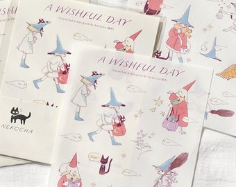 A Wishful Day Sticker Sheets, Nekocha Witch Girls Sticker Sheets, Girls and Cat, Traveler's Notebook Stickers, Journal and Planner Sticker